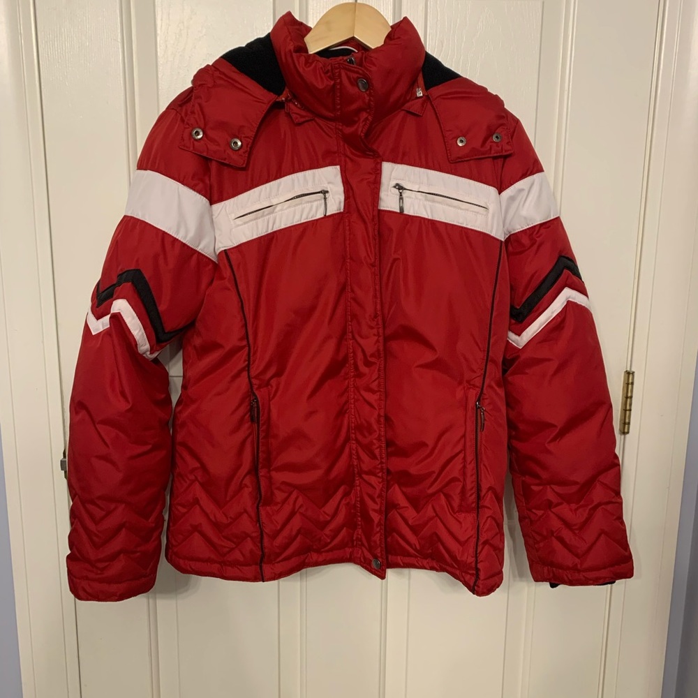 St. John's Bay Red Puffer Jacket with White & Black Accents